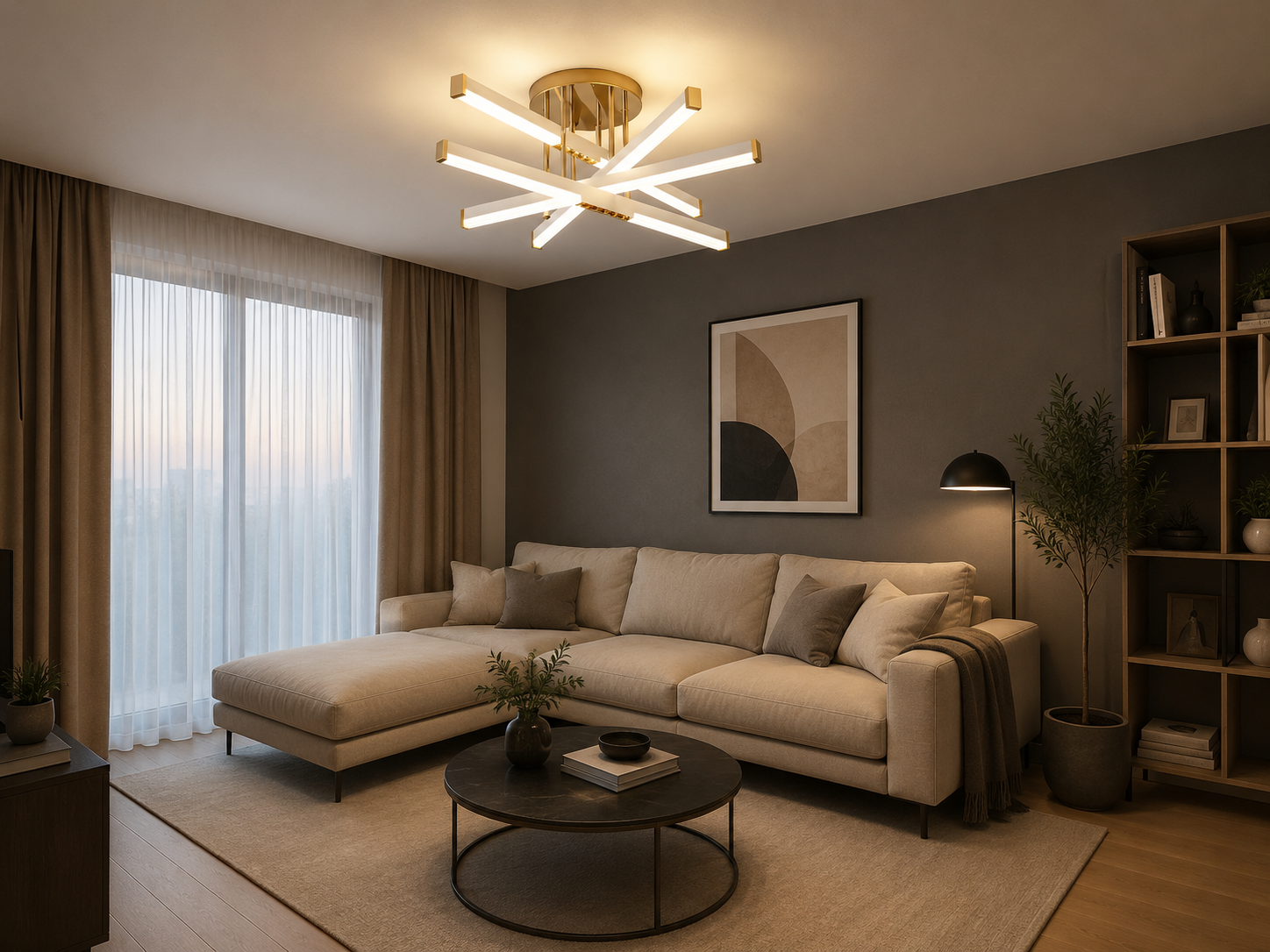 Lustră LED 60cm 120W Design Geometric cu 5 Brațe și Telecomandă – Model 9371/5