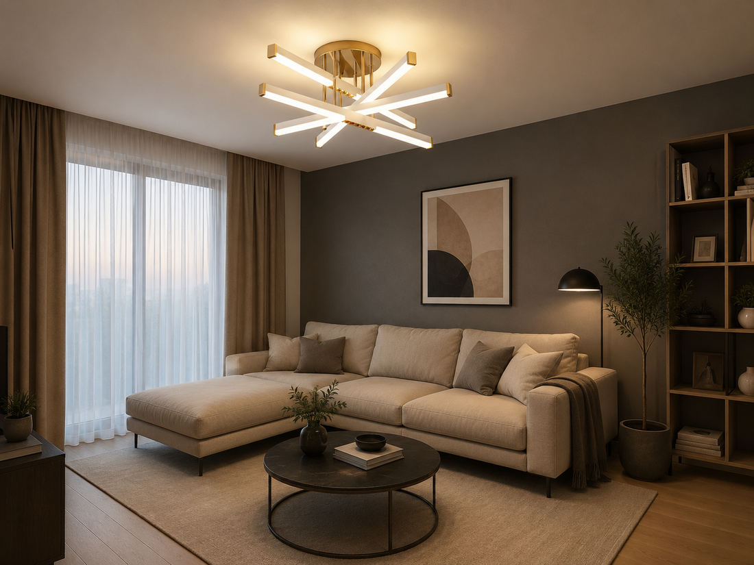 Lustră LED 60cm 120W Design Geometric cu 5 Brațe și Telecomandă – Model 9371/5