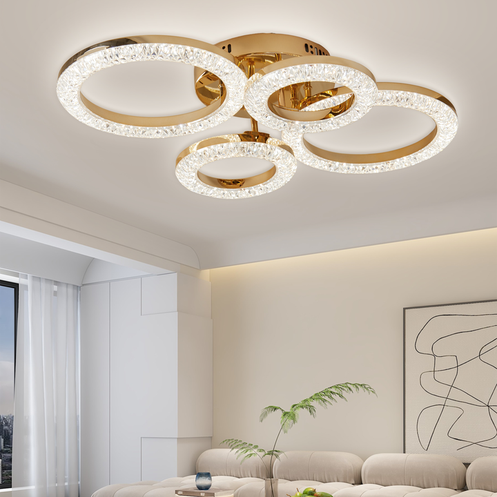 Lustra LED modernă T8003/2+2X GD cu telecomandă, 120W, lumină reglabilă 3300K-6500K