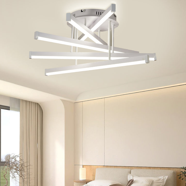 Lustra LED cu telecomandă, 610×610×250 mm, 120W, 3300K–6500K, finisaj alb, F2825-5 WT