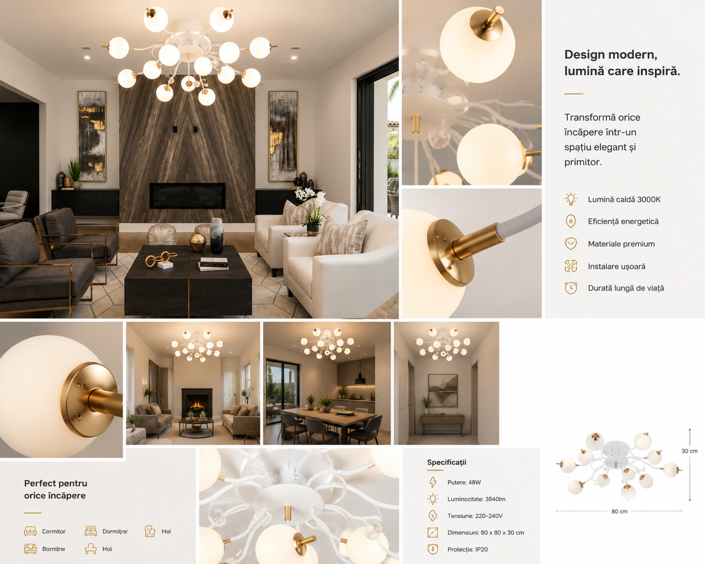 Lustra LED cu 3 lumini, 77131/8+4