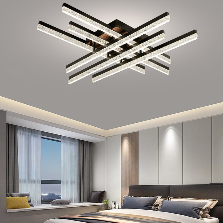 Lustra LED cu telecomandă, 720×720×140 mm, 144W, 3300K–6500K, finisaj negru, F2818/3+3 BK