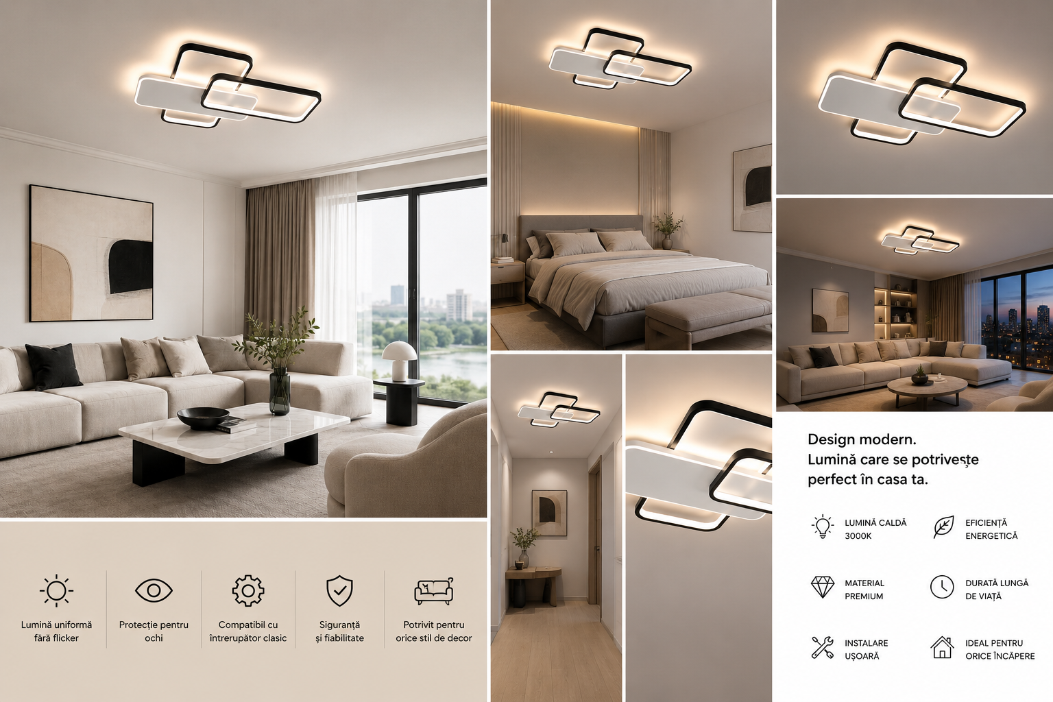 Lustră LED modernă cu telecomandă, 122W, lumină reglabilă 3000–6500K – model 9906/2 WH+BK
