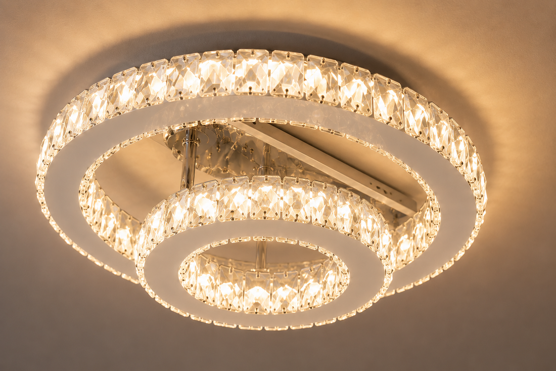 Lustră LED dublă 66W cu cristale și telecomandă, finisaj cromat, 3000–6500K – 78001/1+1CR