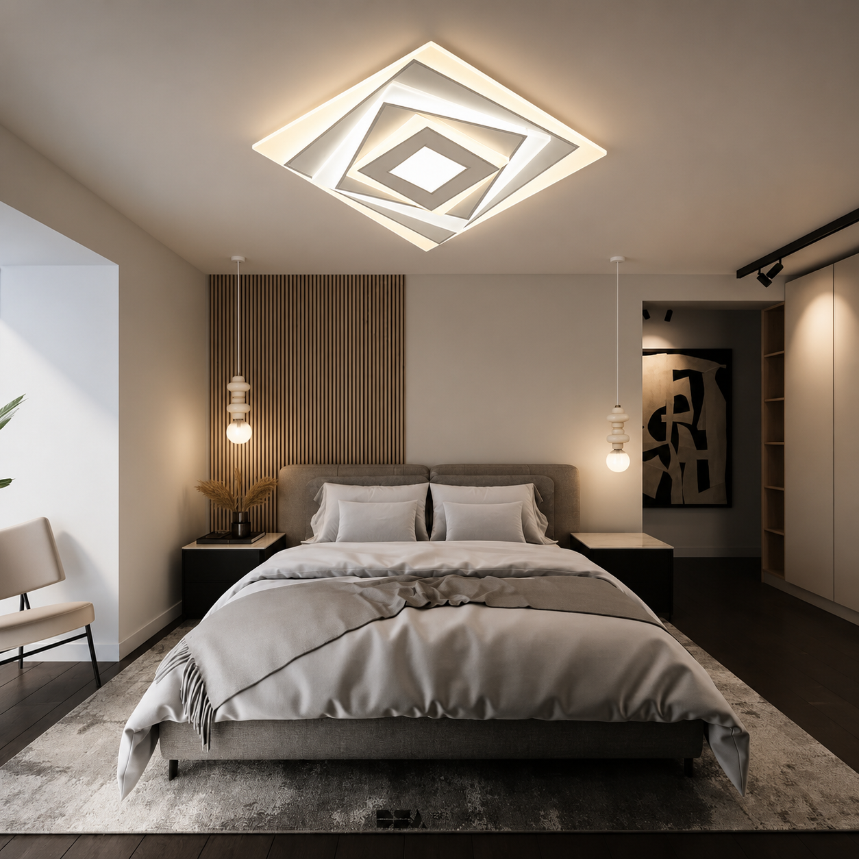 Plafoniera LED patrata 84W, 300×300 mm, lumină reglabila 3000–6500K – model 6040/300WH+CR