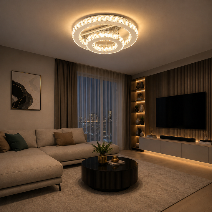 Lustră LED dublă 66W cu cristale și telecomandă, finisaj cromat, 3000–6500K – 78001/1+1CR
