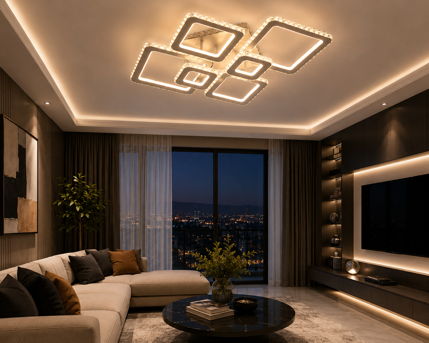 LUSTRĂ LED CU TELECOMANDĂ, 288W, LUMINĂ REGLABILĂ 3000K–6500K, 880×610×160 MM, DESIGN MODERN PENTRU SPAȚII MARI 19376/4+2BK