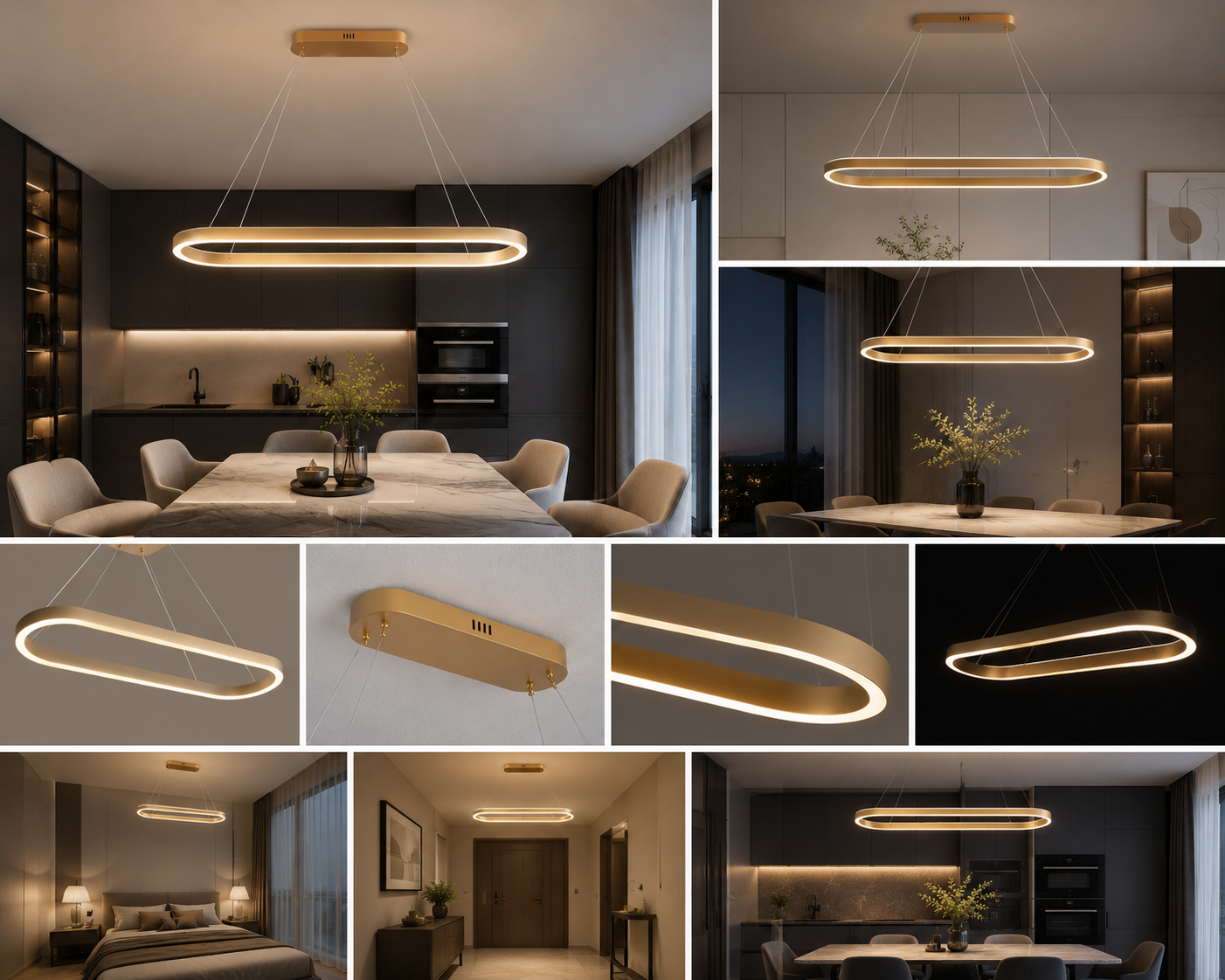 Pendul LED cu telecomanda, 140W, lumină reglabila 2800K–6500K, 800×300 mm, finisaj auriu modern