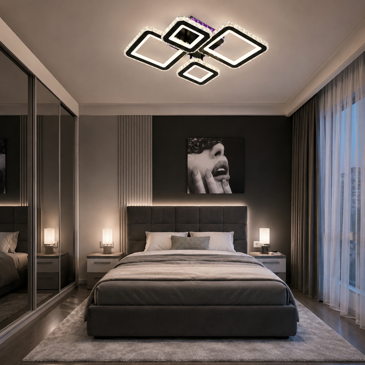 LUSTRĂ LED 19376/2+2BK CU TELECOMANDĂ, 162W, LUMINĂ REGLABILĂ 3000K–6500K,40CMX55CM , DESIGN MODERN PENTRU SPAȚII MARI