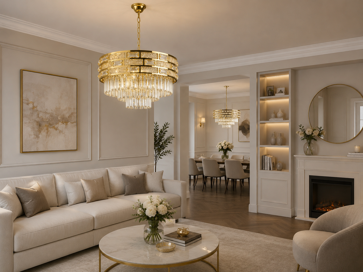 Candelabru Auriu Cristal 12 Becuri E27, Ø600 mm, Design Modern Elegant, Fara Telecomanda