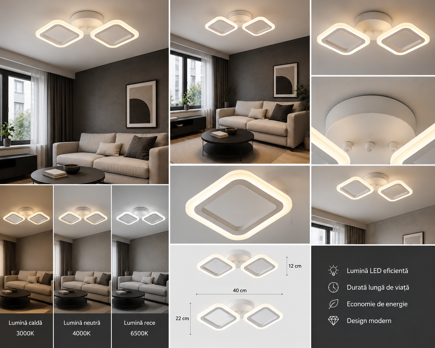 Lustră LED Modernă 18W, 6000K, Design Geometric Alb – Model W8036/2B