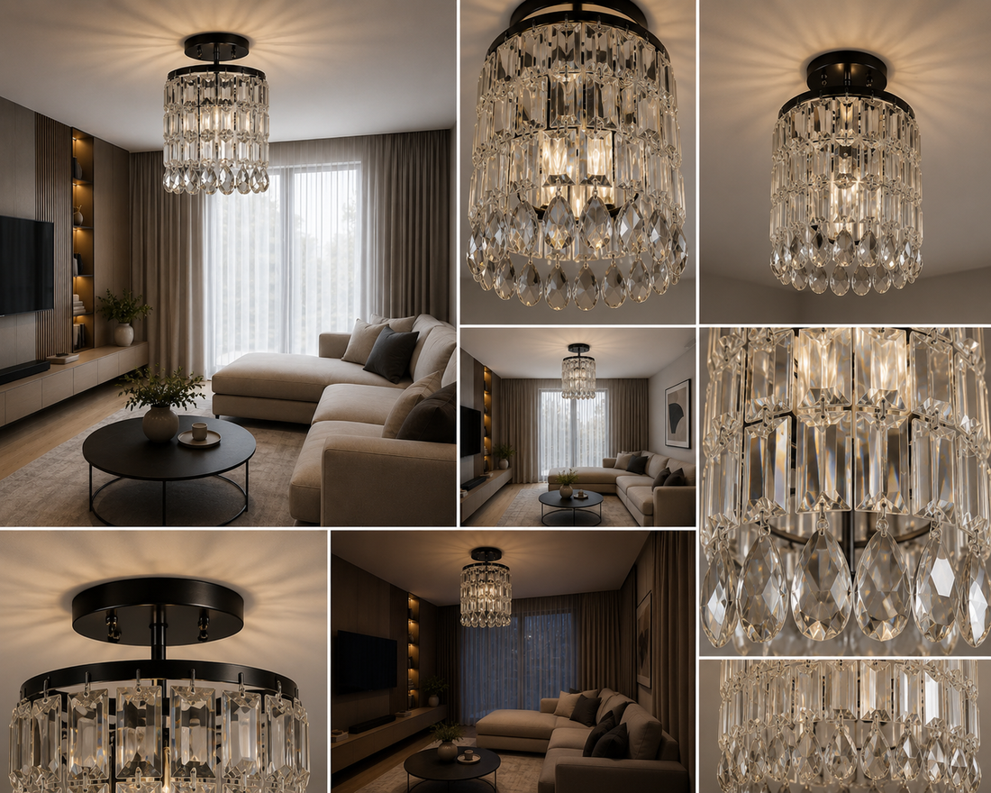 Pendul elegant cu cristale, 1 bec E27, 180×180×650 mm, finisaj metalic lucios