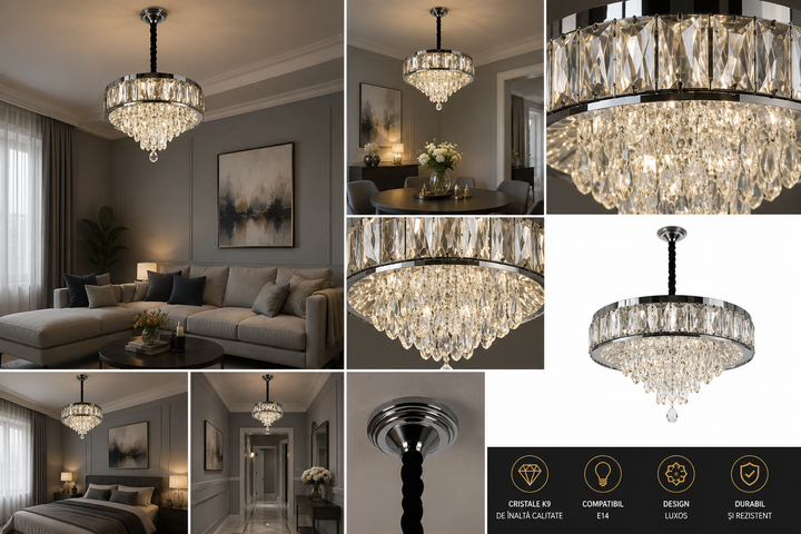 Candelabru LED Ø300 cu Cristale și Telecomandă, Model 2961-300