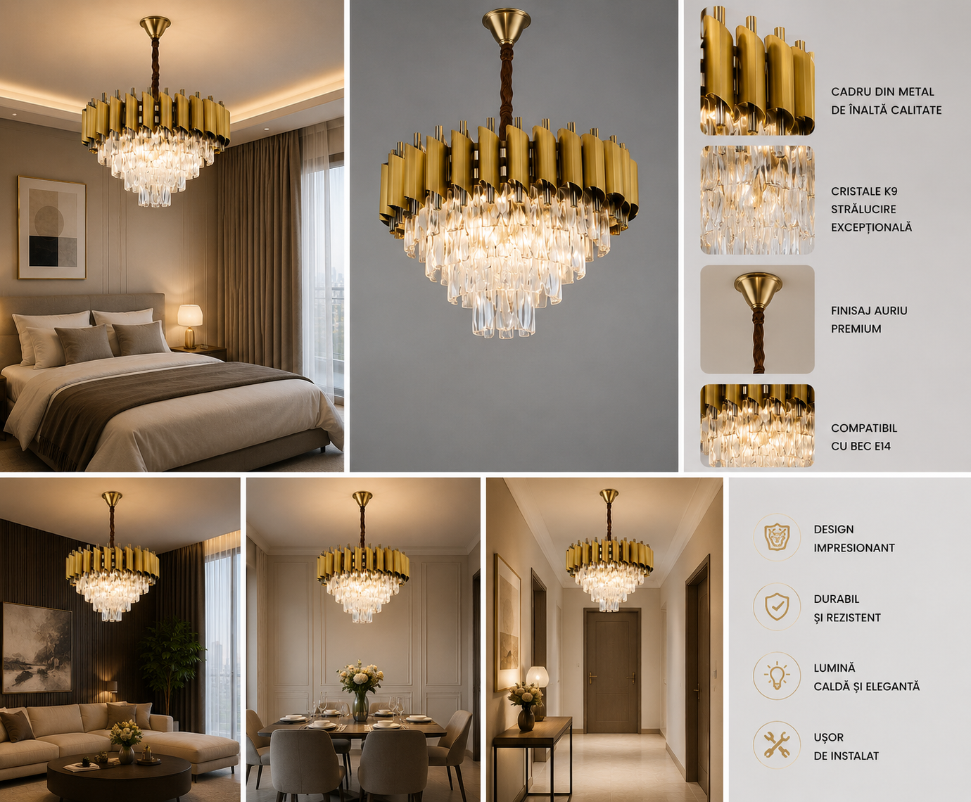 Candelabru, dimensiun 40cm, E27 Aur 4 Becuri Cristale 9001/400FG
