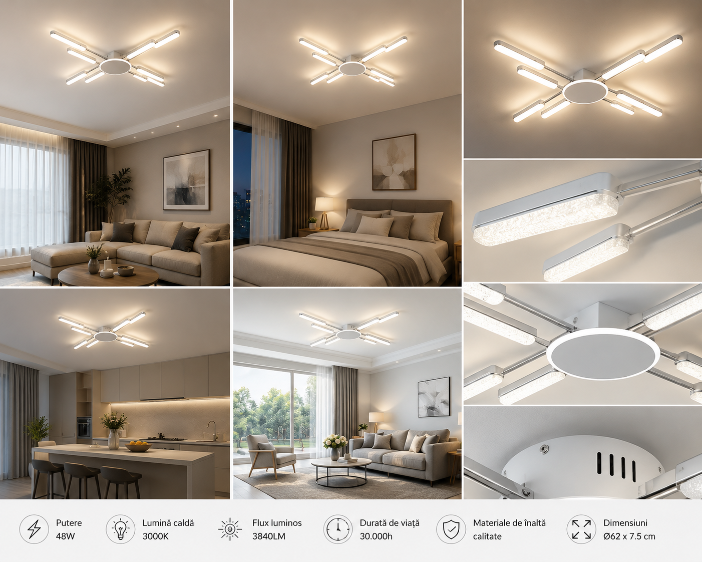 Lustra LED moderna, D842×H70 mm, 66×2W, telecomanda, 77263/8WH+CR