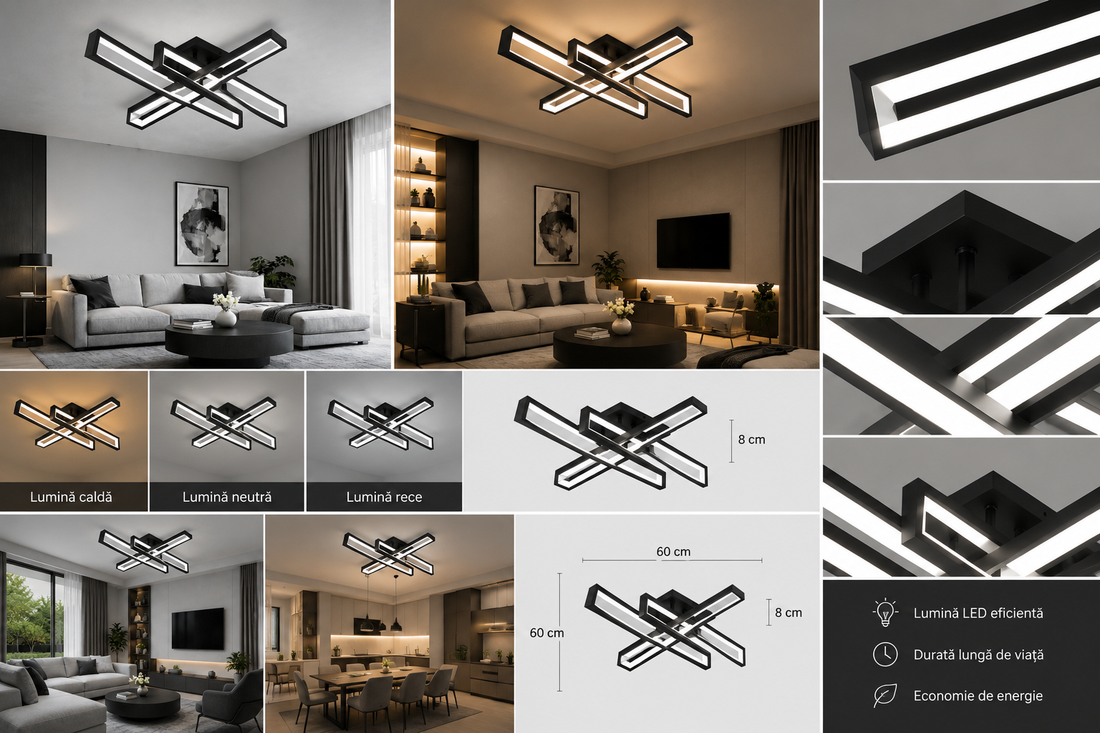 Lustra LED cu telecomanda, 164W, 3000-6500K, Negru, Model L77283/3