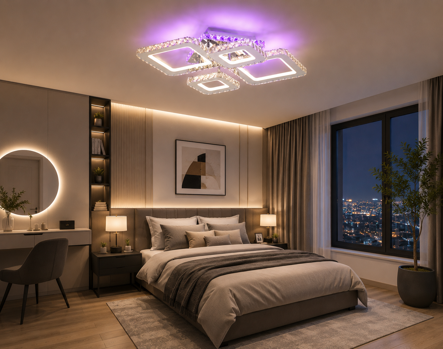 LUSTRA LED ELEGANTA, 2886/2+2 – DESIGN GEOMETRIC CU LUMINĂ PUTERNICĂ ȘI TELECOMANDĂ.