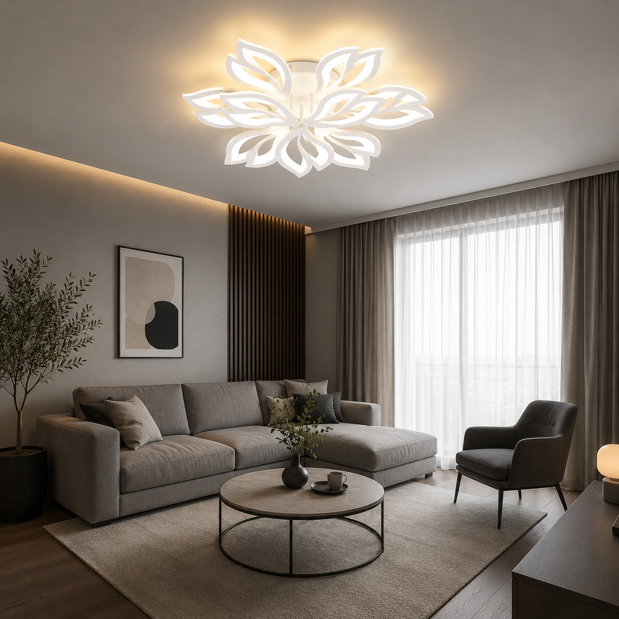 Lustra LED 160W cu telecomandă, Ø645 mm, lumină reglabilă 3000–6500K – model 19250/6+3N WH