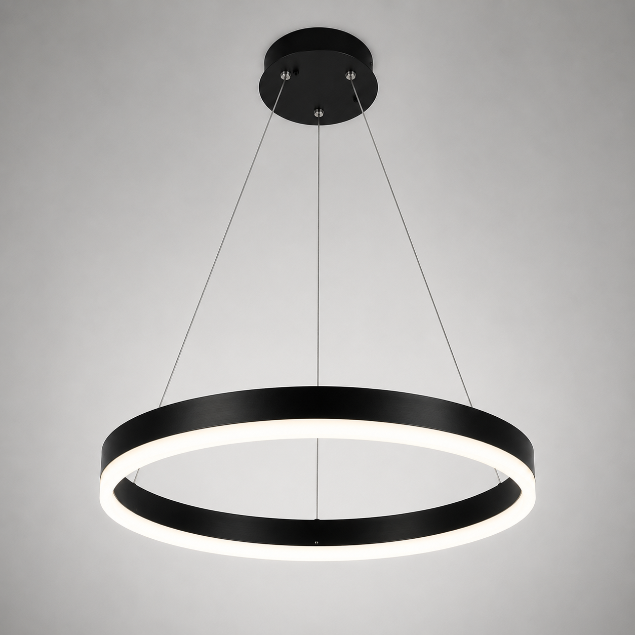 Pendul LED cu telecomanda, 55W, lumina reglabila 2800K–6500K, Ø500 mm, design modern negru
