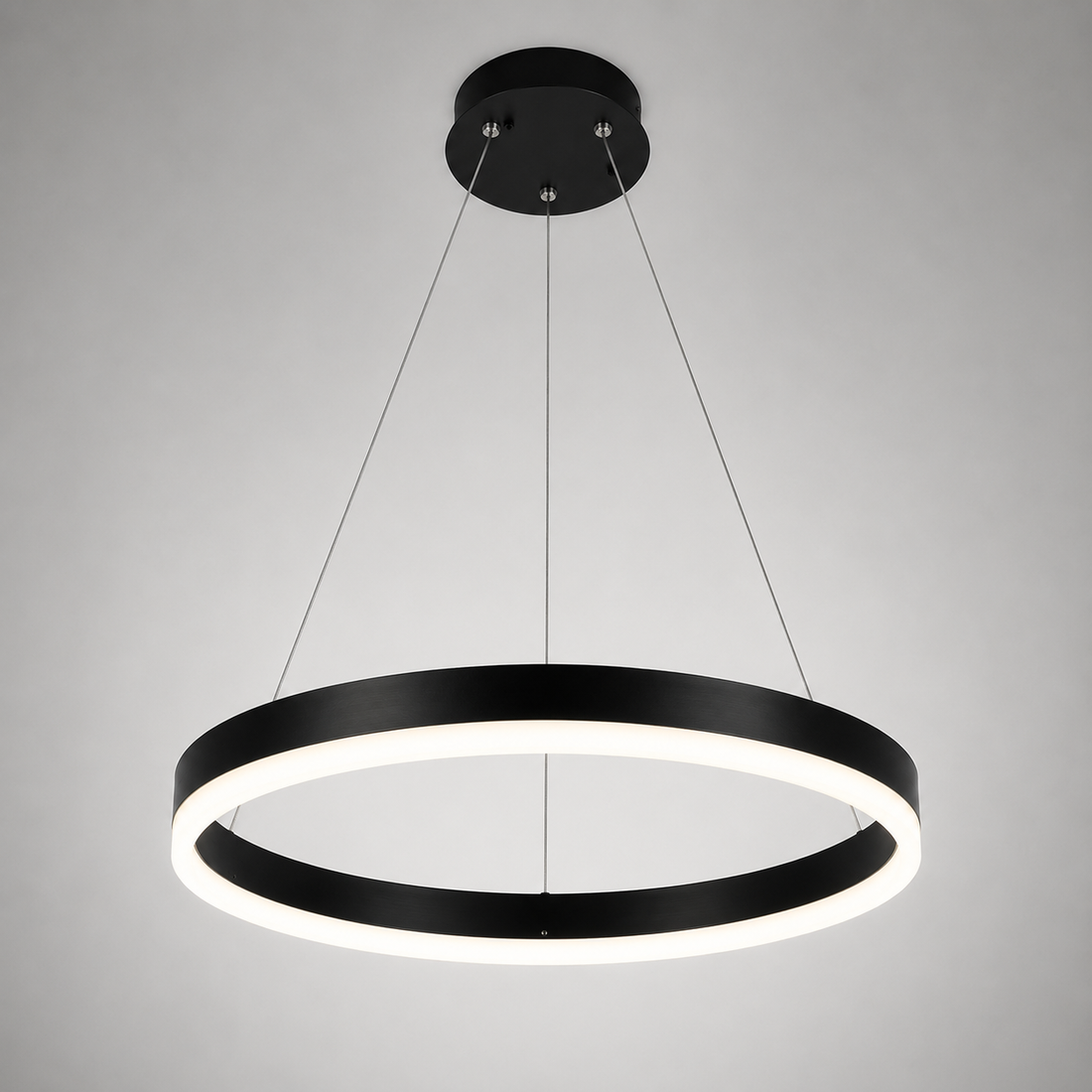 Pendul LED cu telecomanda, 55W, lumina reglabila 2800K–6500K, Ø500 mm, design modern negru