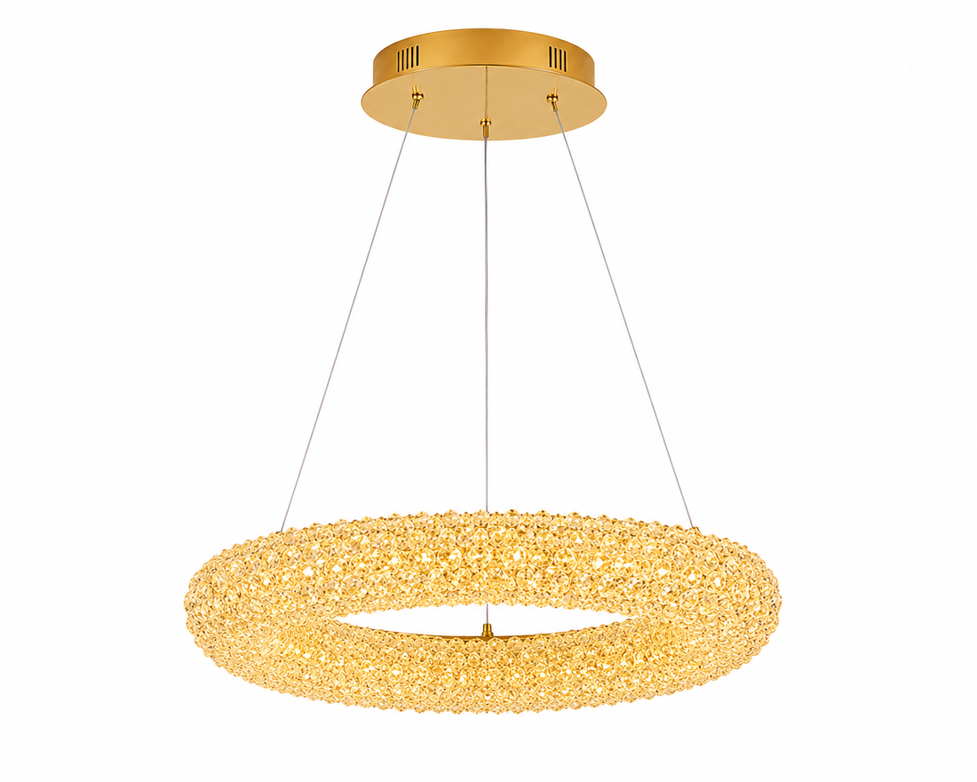 Candelabru LED Modern Auriu – Ø500 mm, 88W, Design Circular cu Cristale