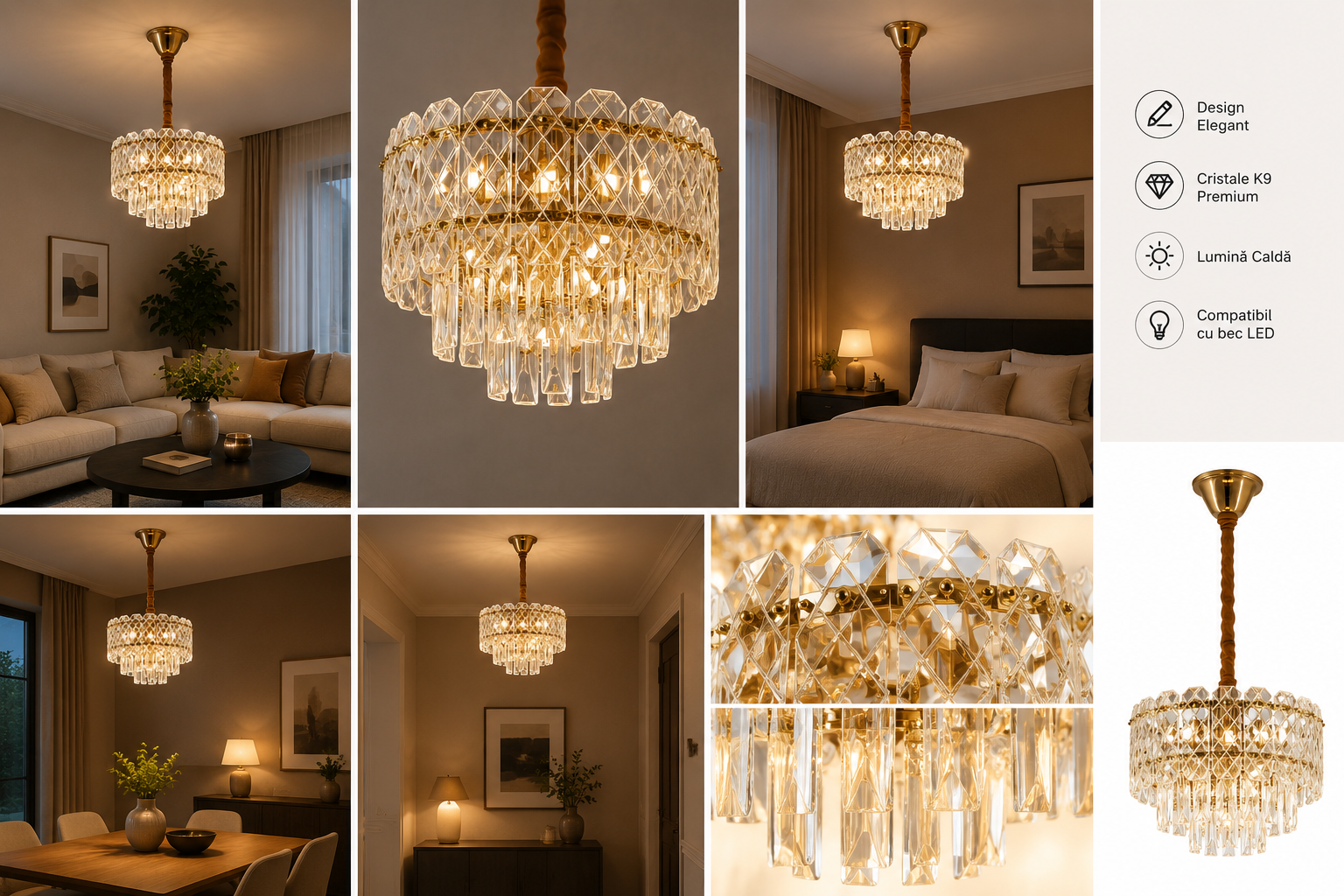 Candelabru decorativ cu 5 becuri E27 – Model 98046/400FG, Ø400 mm, finisaj auriu