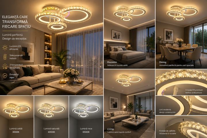 Lustra LED 134W cu telecomandă, 545x445x160 mm, lumină reglabilă 3000–6500K – model 19375/4WH