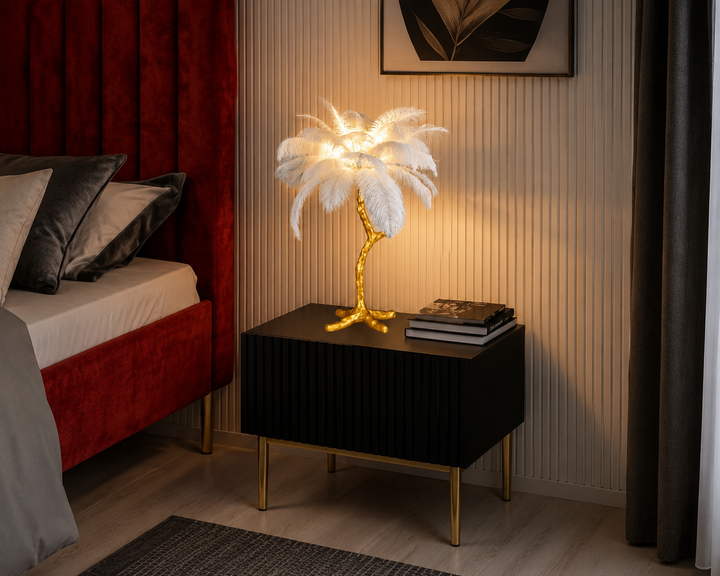 Veioza  decorativă de masă auriu cu pene, 3 becuri G9 – model A888/3T