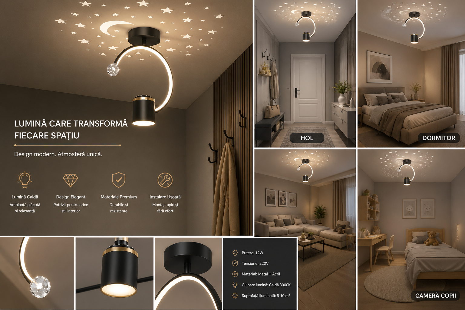 Lustră LED L7676/1 – 34W, Modernă, cu3 faze de lumina