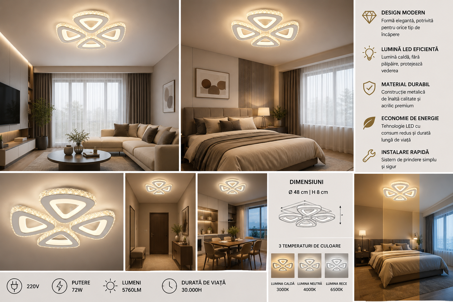 Lustra LED 7229/4 CU TELECOMANDA-110W LUMINA REGLABILA 3000K-6500K