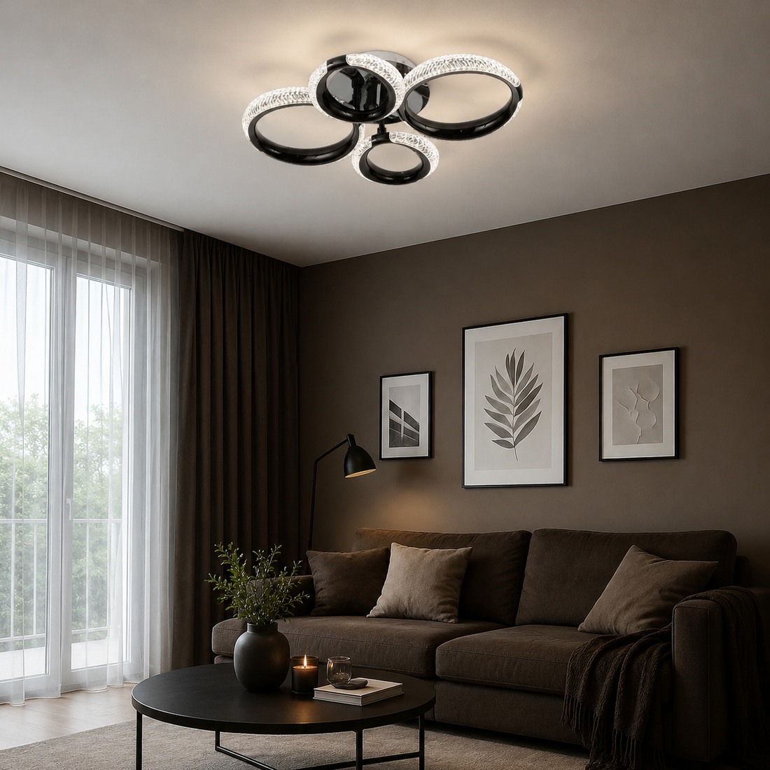 Lustra  LED cu patru cercuri împletite și telecomandă – lumină reglabilă 3000–6500K, 60W  P011/2+2