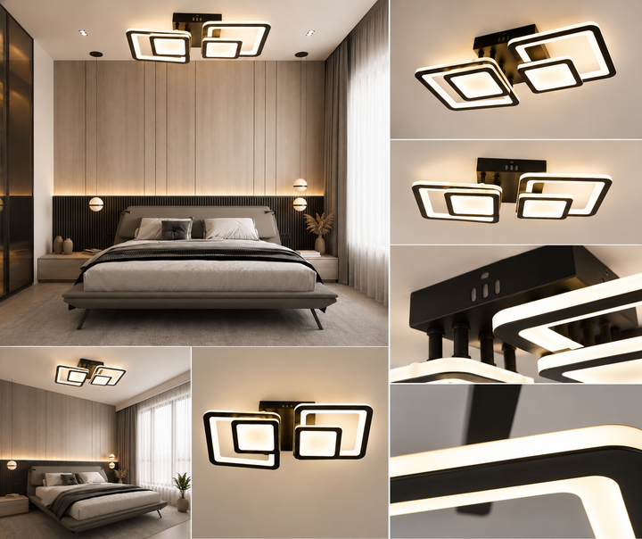 Lustra LED 8022/2 BK– Design Modern cu Iluminare Reglabilă și Telecomandă Inclusă