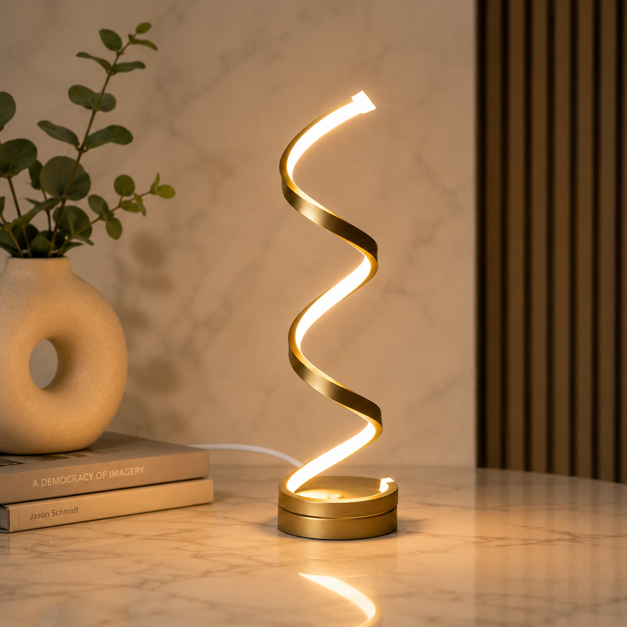 Veioza LED de birou spiralata, D120×H460 mm, 38W, auriu, 8611-GD