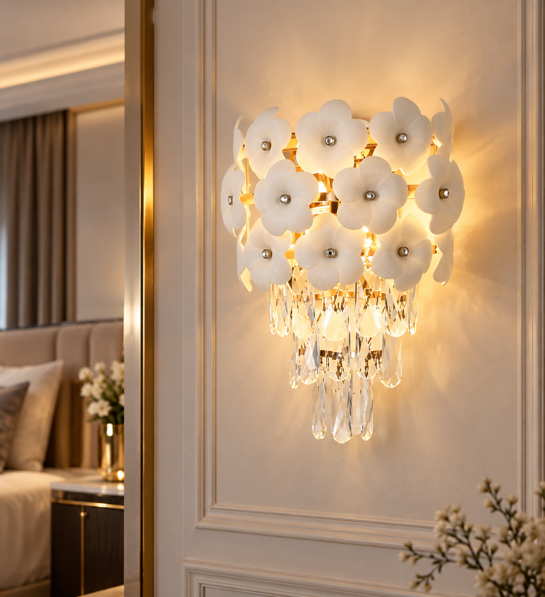 Aplică decorativă 70057/2 – Alb &amp; Auriu cu cristale, becuri E27