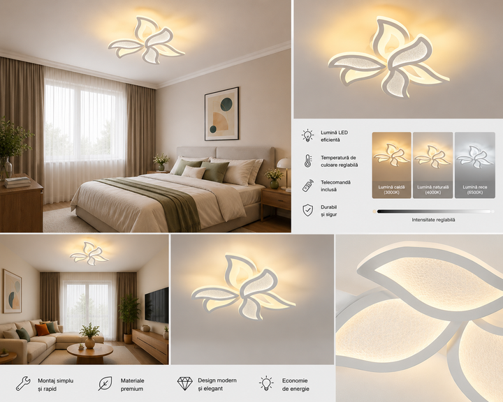 Lustra LED 138W cu telecomandă, Ø650×90 mm, lumină reglabilă 3000–6500K – model 19252/3+3WH