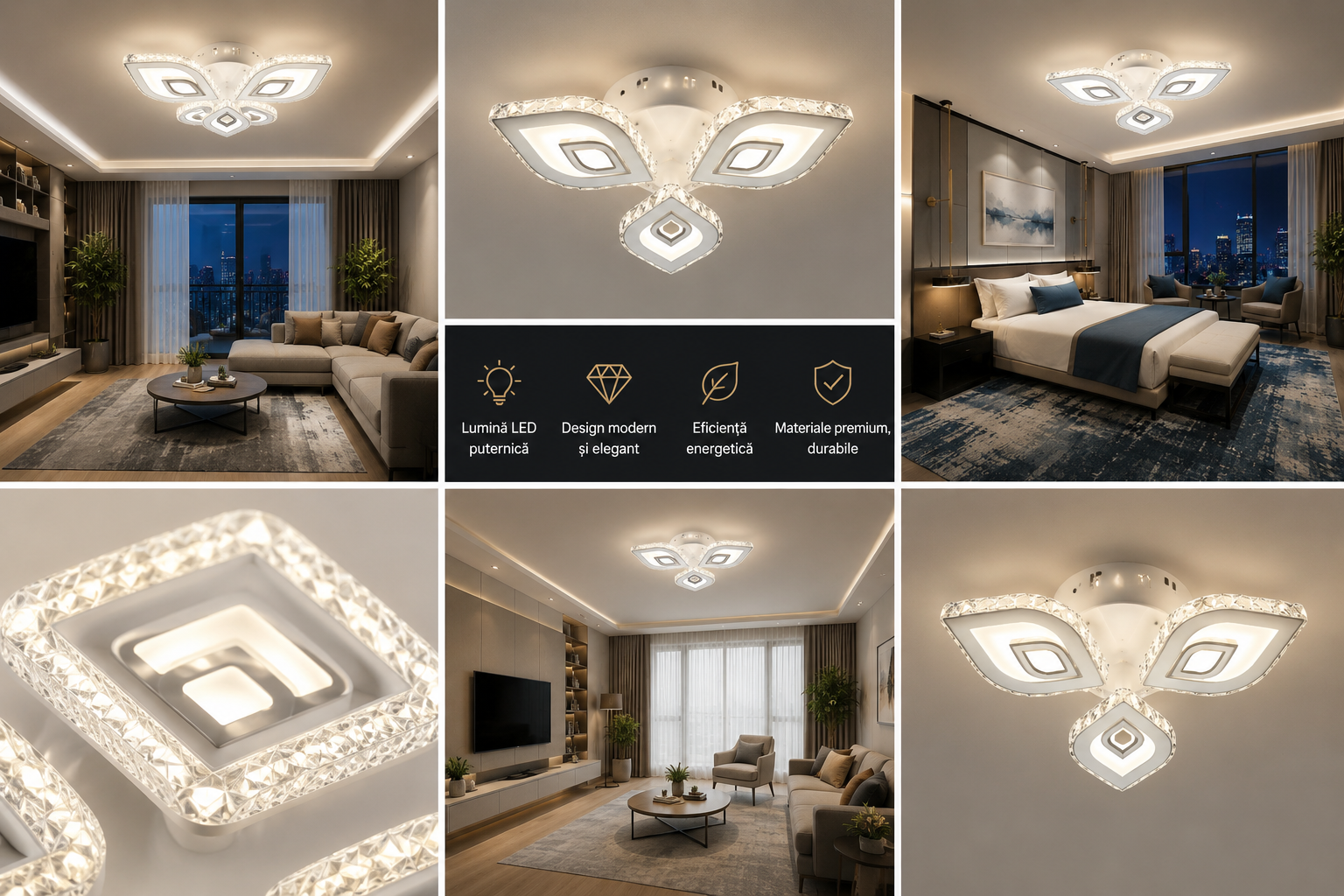Lustra LED cristale L7273/3 albă 84W, Ø490×H80 mm, lumină 3000–6500K, cu telecomandă