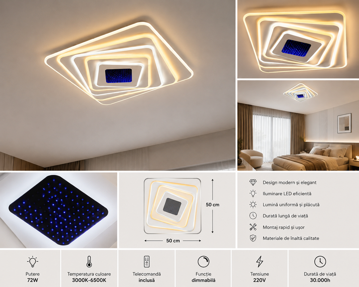 Lustra LED paatrata 19129/500D – 243W, lumina reglabila, cu telecomanda