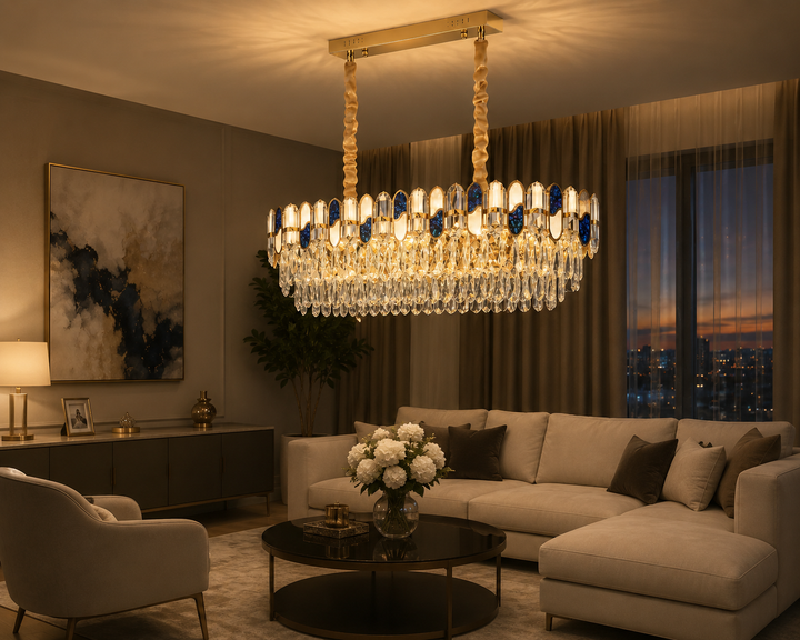Candelabru elegant cu cristale, Ø800 mm, 8xE27, temperatură 2800–6500K – model 9028/800×350