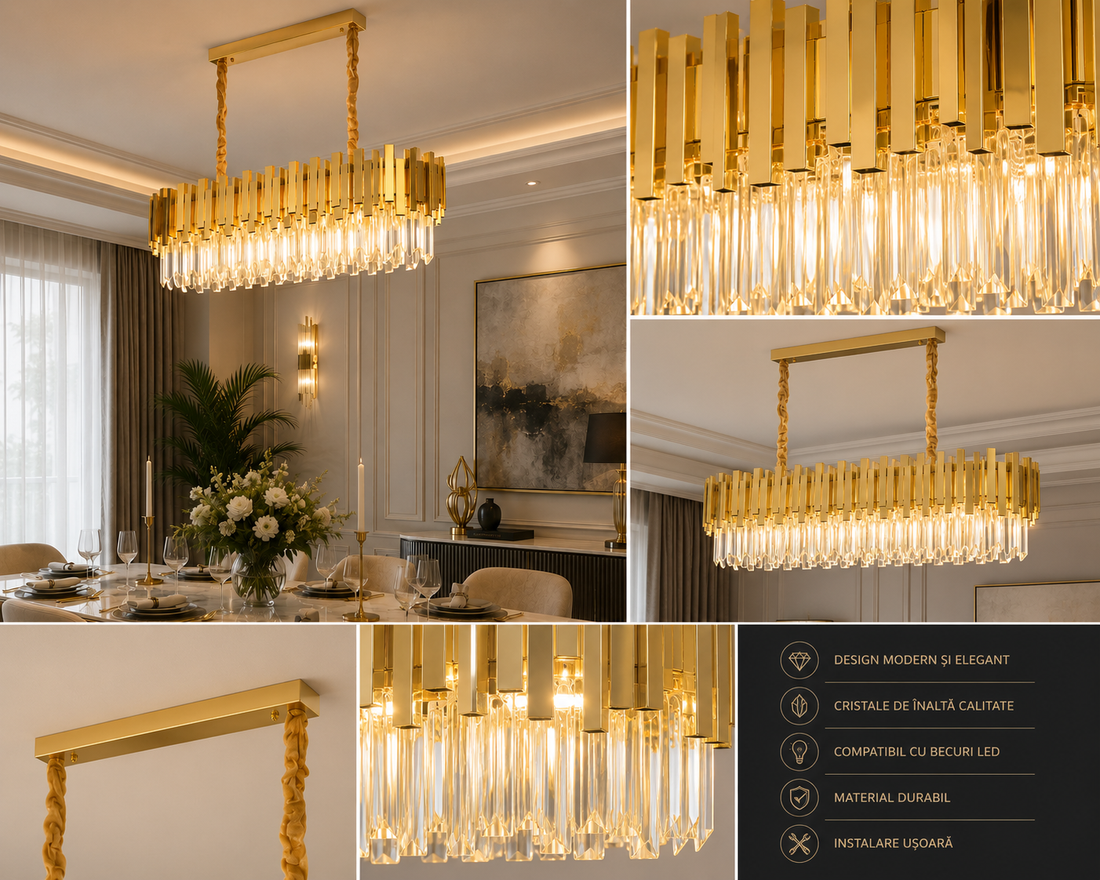 CANDELABRU AURIU  CU CRISTALE, 8×E27, Ø800+300 CM, DESIGN ELEGANT 3211/800+300FG