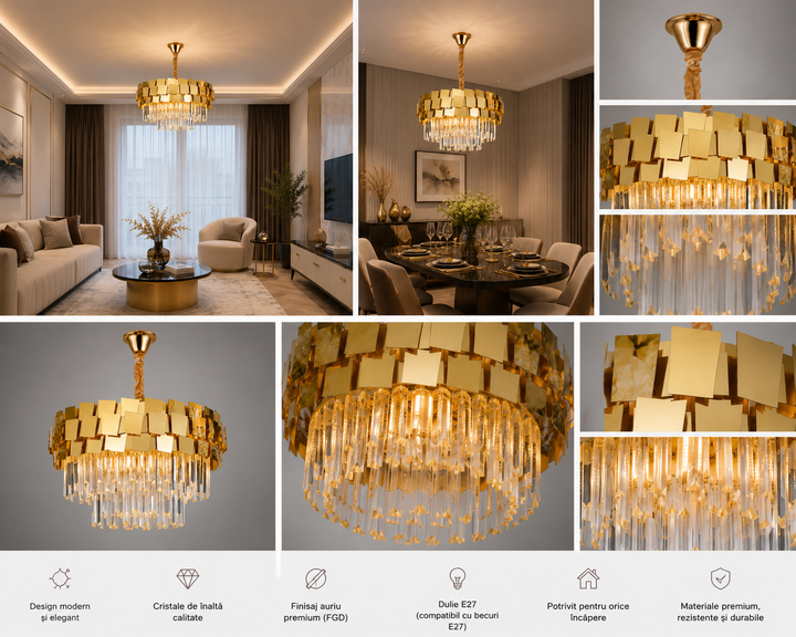 Candelabru Modern cu Cristale și Finisaj Auriu –  5580/500 FGD