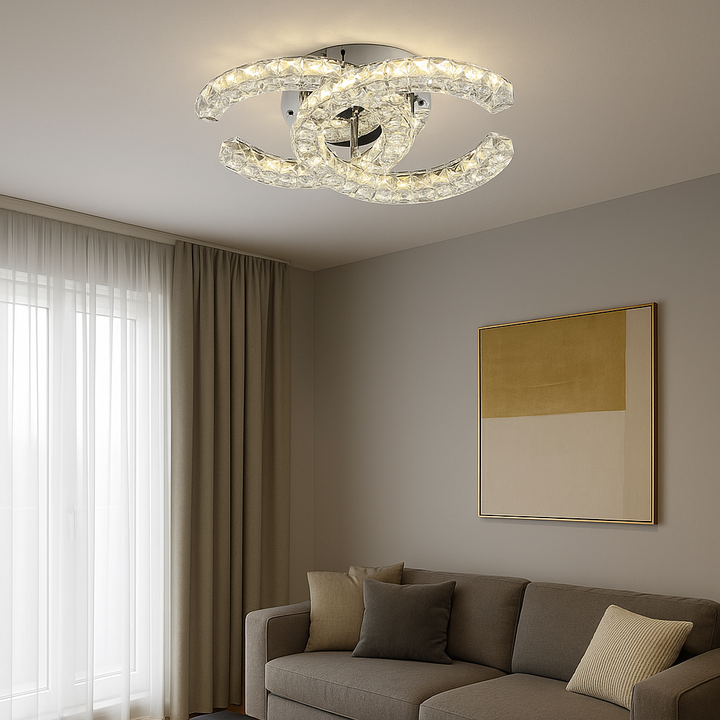 Lustră LED Cristal 56W cu Telecomandă, Temperatură Reglabilă 3000K–6500K, Design Elegant, 450x320xH120 mm – Model SJ034-2