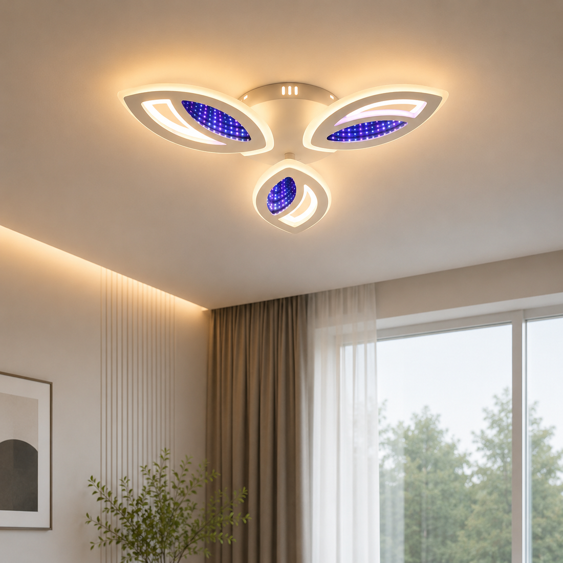 Lustra LED Modernă Alba cu 3 Petale,CU TELECOMANDA REGLABILA 7509/3