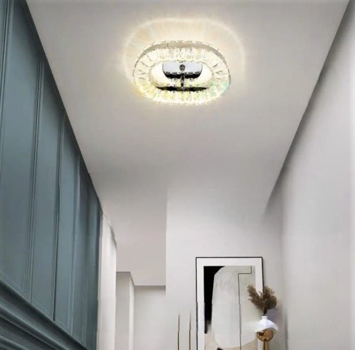 Aplica LED Cristal Ovala cu Telecomanda, 46W, Lumina Alb Cald-Rece, 340x240 mm