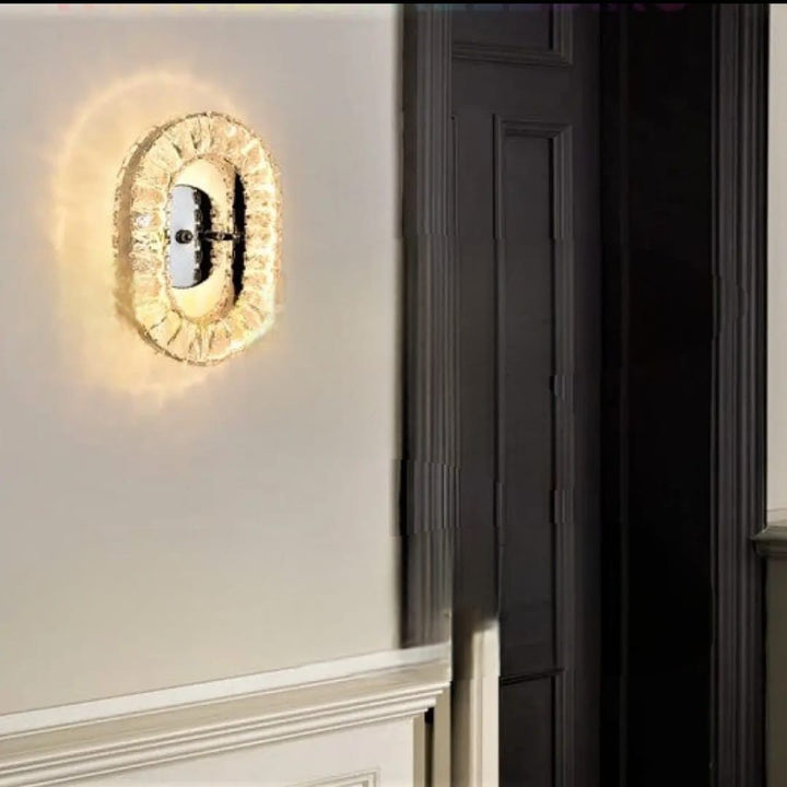 Aplica LED Cristal Ovala cu Telecomanda, 46W, Lumina Alb Cald-Rece, 340x240 mm