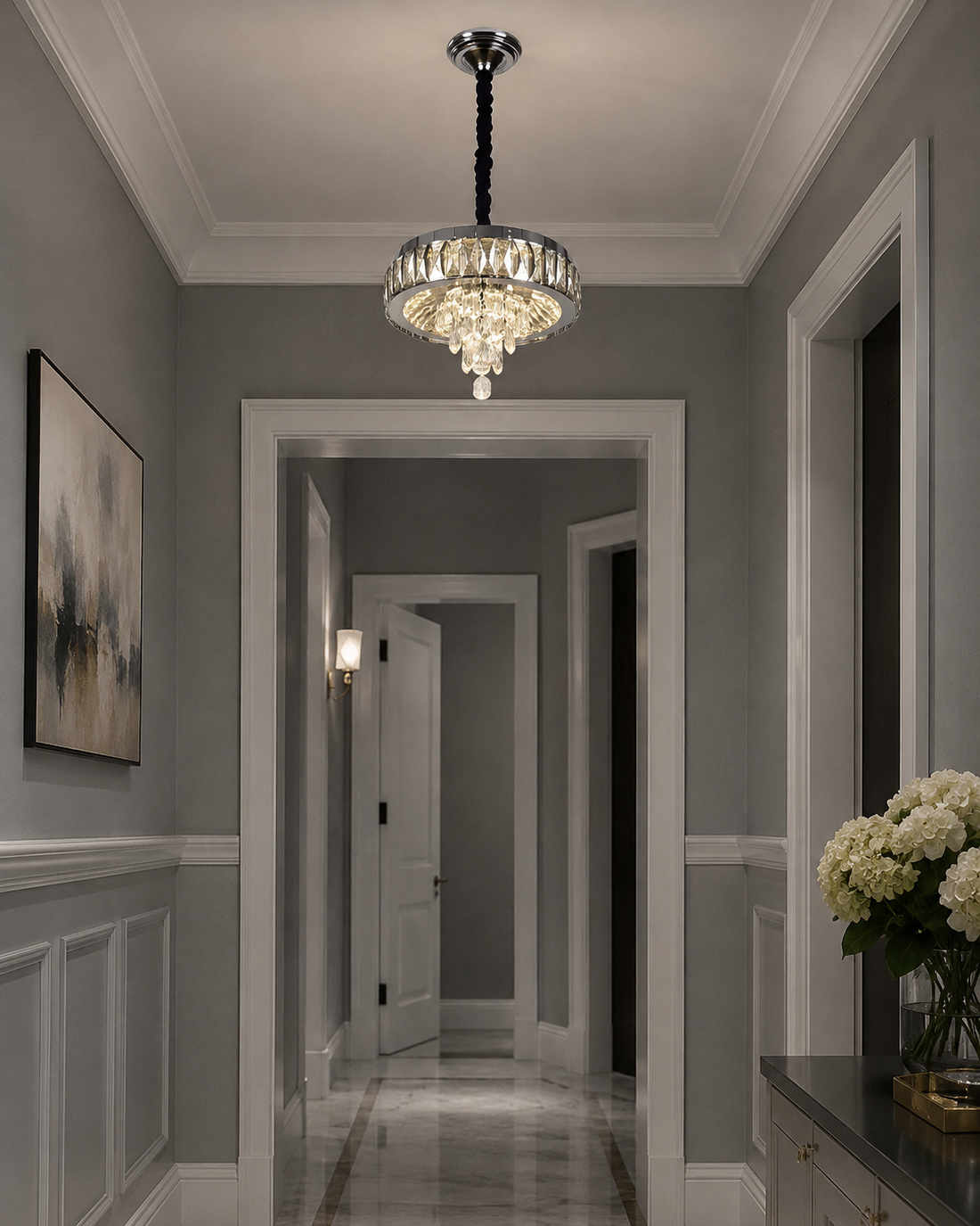 Candelabru LED Ø300 cu Cristale și Telecomandă, Model 2961-300