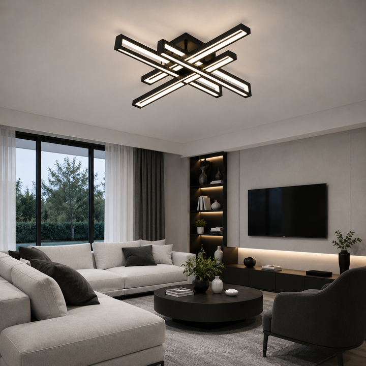 Lustra LED Neagra 4 Brate, 212W, 3000-6500K, Telecomanda Inclusa, Model L77285/2+2
