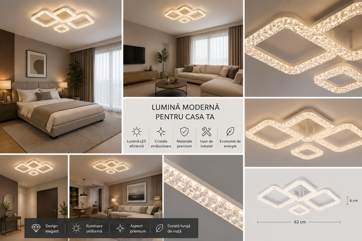Lustra LED L7276/2+2 albă 120W, 635×420×130 mm, lumină 3000–6500K, cu telecomandă