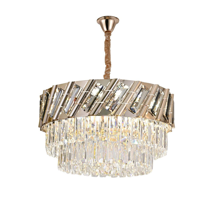 Candelabru Auriu cu Cristale,10×E27, Ø60 cm, Impact Vizual pentru Spatii Mari