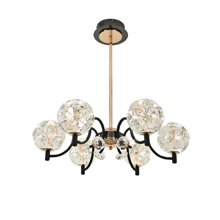 Candelabru Modern cu 6 Globuri din Sticl, LED 96W, L60 cm, Design Elegant Negru-Auriu