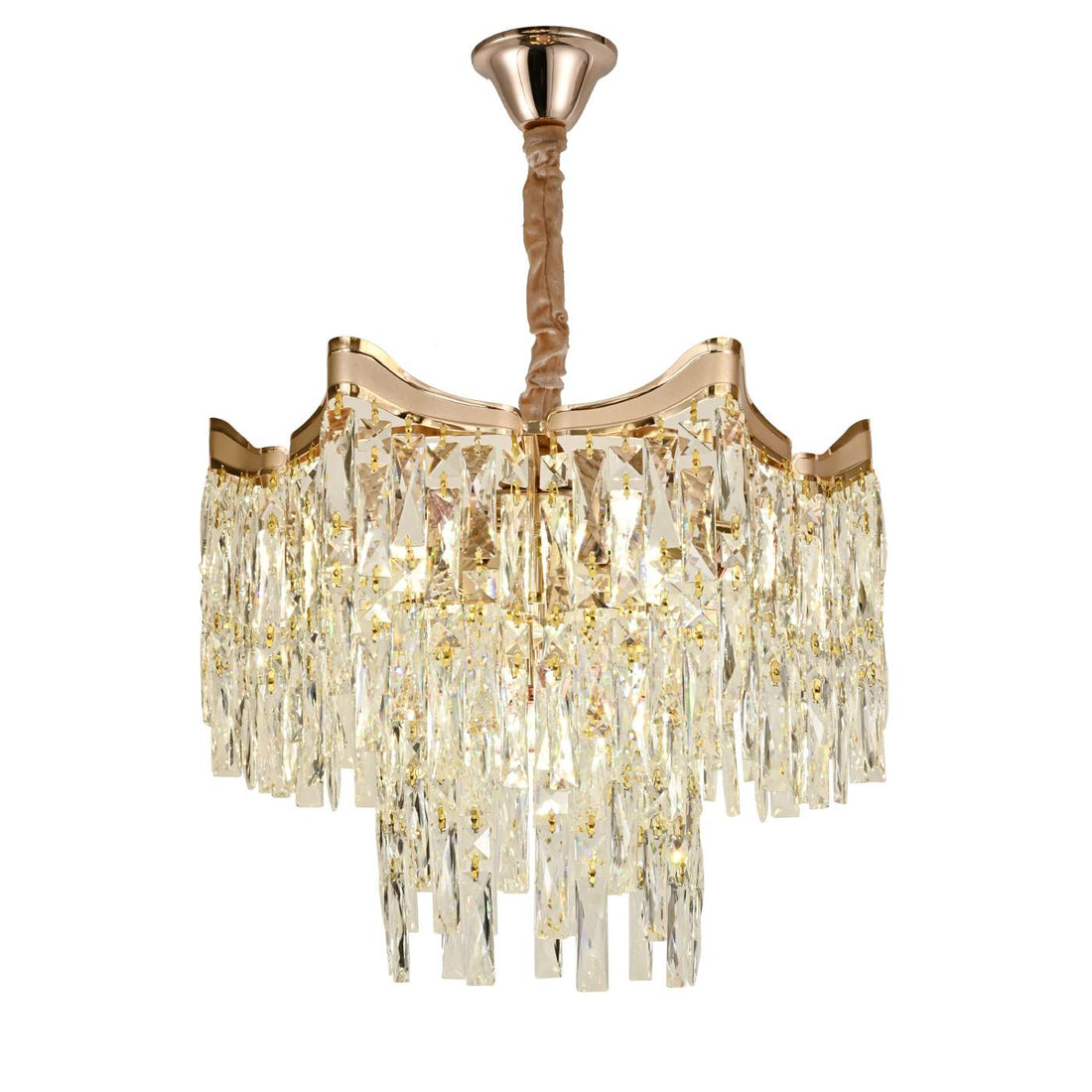 Candelabru Auriu cu Cristale – 5×E27, Ø39 cm, Design Clasic Compact